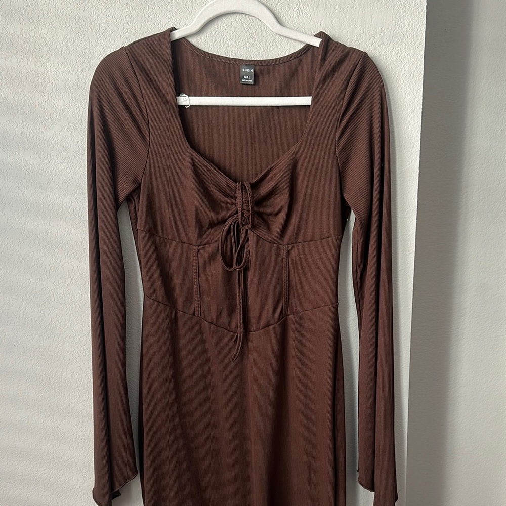 Elegant Brown Long Sleeve Dress